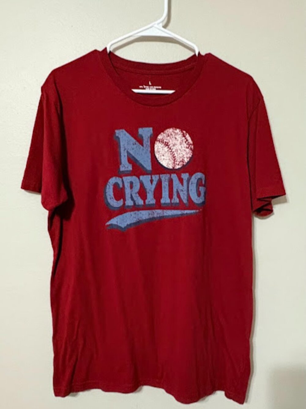 "No Crying in Baseball" Graphic Tee - Maroon - Size Large